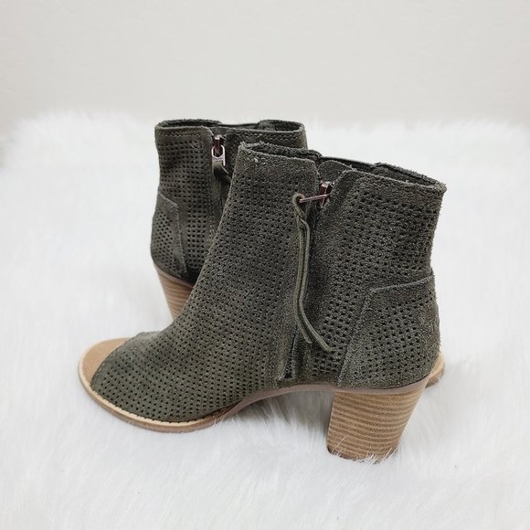 Toms Perforated Suede Peep Toe Majorka Bootie Heel - Picture 4 of 9